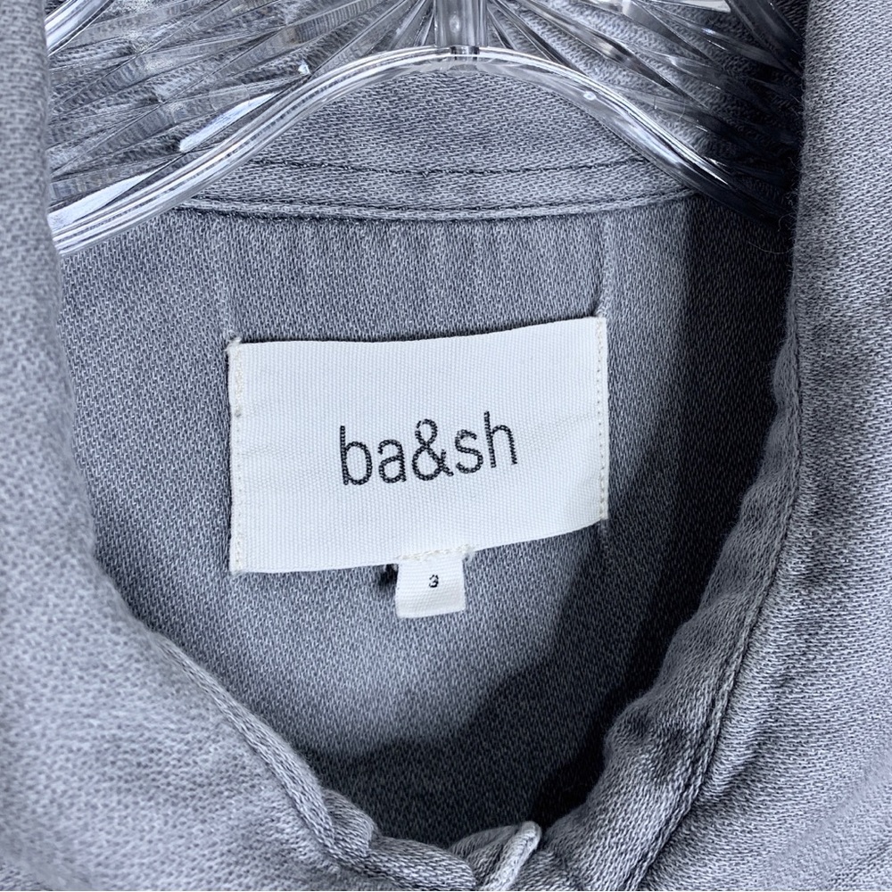 Ba&sh Danee Denim Shirt (Sz 3 / L) Puff Sleeve Button Down Light Grey - Picture 14 of 16